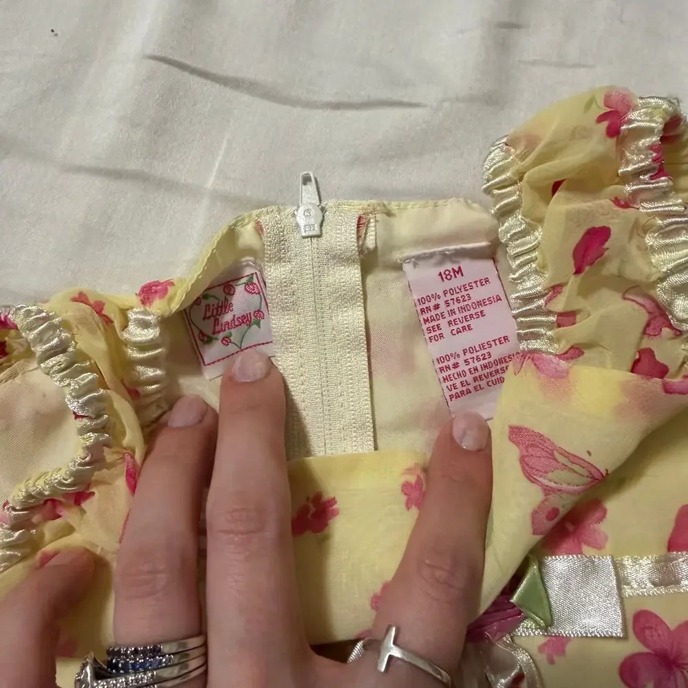 Little Lindsey Yellow Pink Butterfly Dress